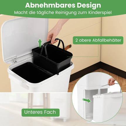 36L Mülleimer mit 2 herausnehmbaren Behältern und Pedal