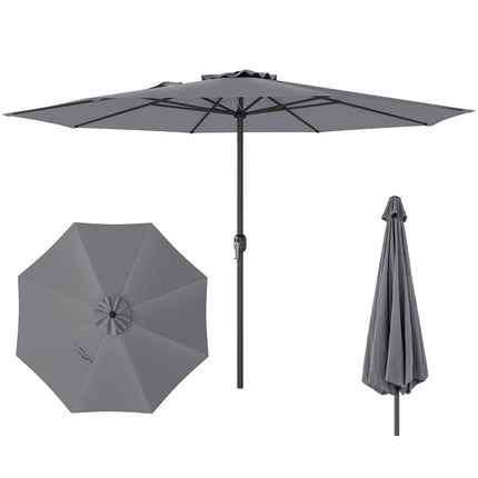 3.6m Patio Market Umbrella With Crank Handle, Grey