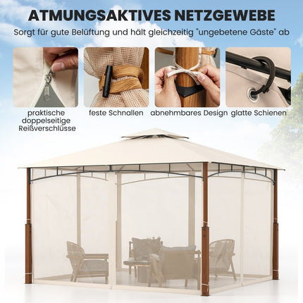 3,6 x 3 m Pavillon mit Doppeldach &amp; Moskitonetz wasserdicht Partyzelt Gartenpavillon