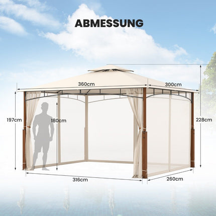 3,6 x 3 m Pavillon mit Doppeldach &amp; Moskitonetz wasserdicht Partyzelt Gartenpavillon