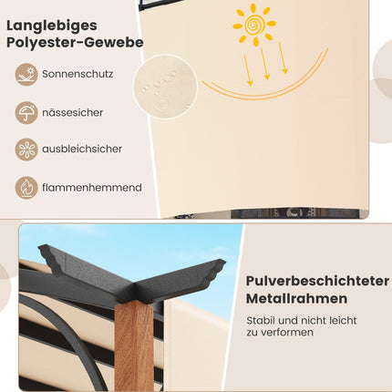 3,6 x 3 m Pergola mit einziehbarem Dach wasserdicht stabil winterfest Pavillon beige