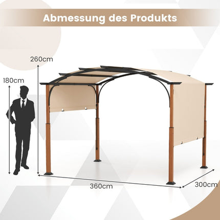 3,6 x 3 m Pergola mit einziehbarem Dach wasserdicht stabil winterfest Pavillon beige