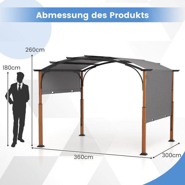 3,6 x 3 m Pergola mit einziehbarem Dach wasserdicht stabil winterfest Pavillon grau