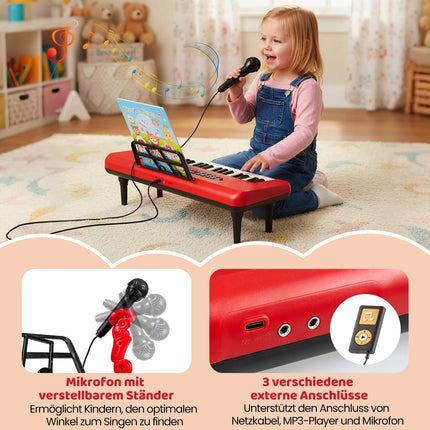 37-Tasten Kinder Digitalpiano mit Mikrofon und Ständer, Rot