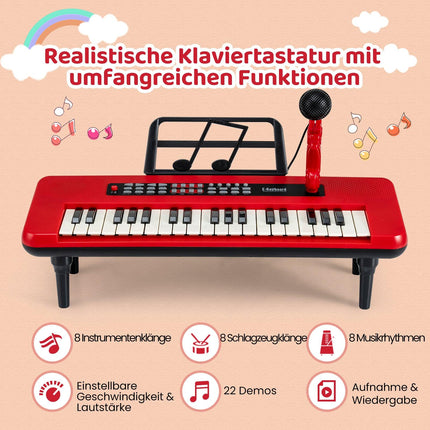 37-Tasten Kinder Digitalpiano mit Mikrofon und Ständer, Rot