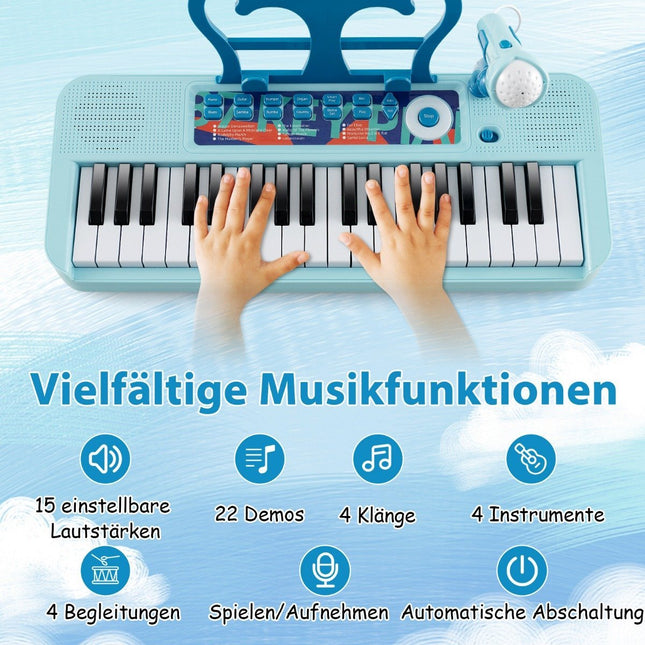 Elektronisches Kinderkeyboard mit 37 Tasten, Hocker und Mikrofon