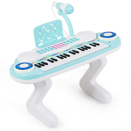 Digitální piano s 37 klávesami, dětské klávesy s mikrofonem 48 x 20 x 38 cm, modré