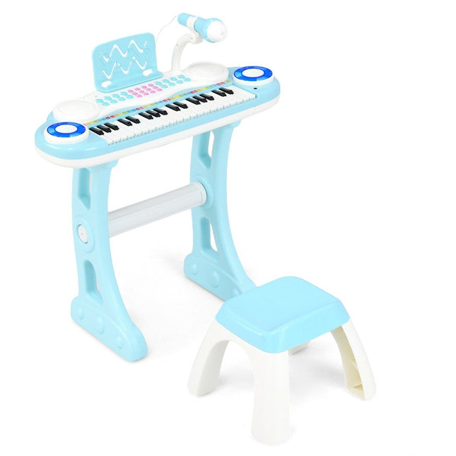 37 Tasten Klaviertastatur mit Licht Elektrisches Kinderkeyboard Aufnahme &amp; Wiedergabe Spielzeugklavier Blau