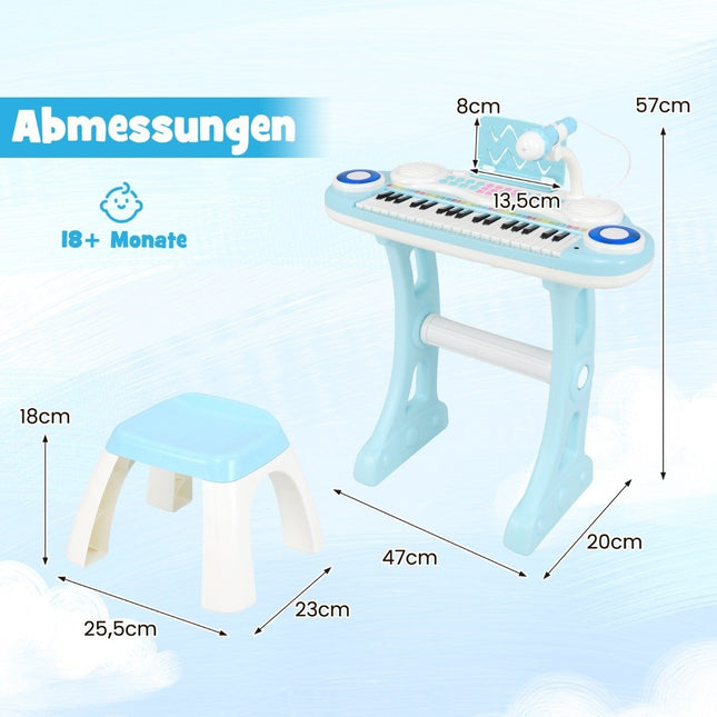 37 Tasten Klaviertastatur mit Licht Elektrisches Kinderkeyboard Aufnahme &amp; Wiedergabe Spielzeugklavier Blau