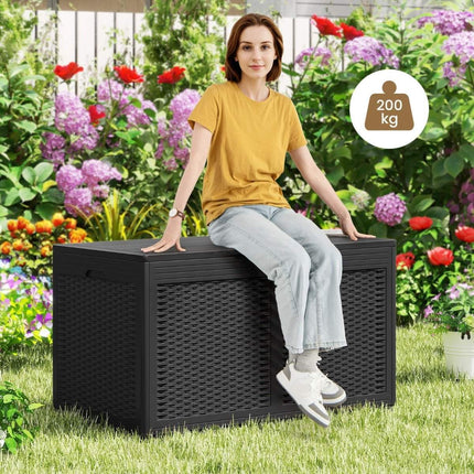 380L Outdoor Storage Box with Wheels, Waterproof, Black