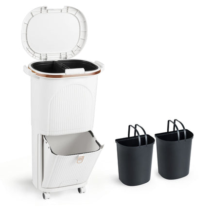 38L Küchenmülleimer mit Deckel, 2 herausnehmbare Behälter, Pedal, Rollen