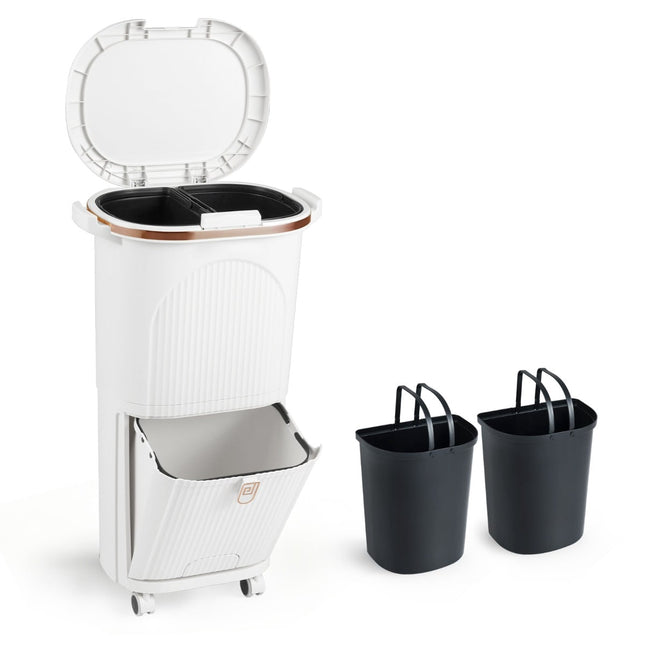 38L Küchenmülleimer mit Deckel, 2 herausnehmbare Behälter, Pedal, Rollen