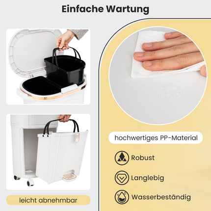38L Küchenmülleimer mit Deckel, 2 herausnehmbare Behälter, Pedal, Rollen