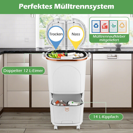 38L Trash Bin with 2 Removable Buckets & Pedal