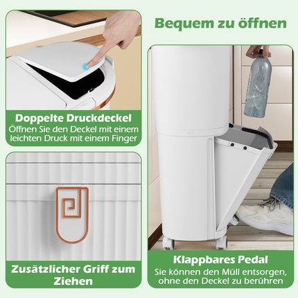 38L Trash Bin with 2 Removable Buckets & Pedal