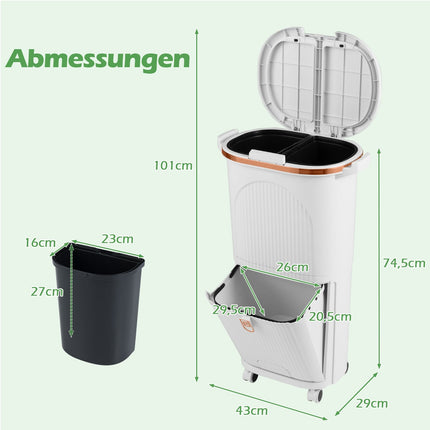 38L Trash Bin with 2 Removable Buckets & Pedal