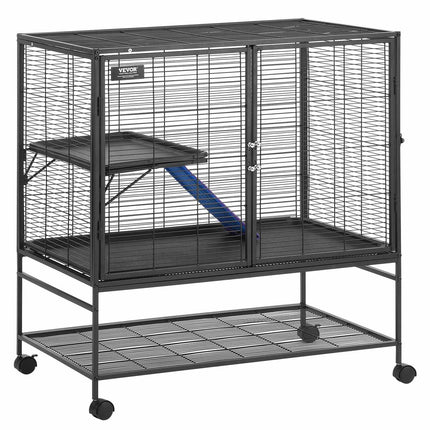 39-Inch 2-Tier Rolling Metal Ferret Cage, Ramps Tray