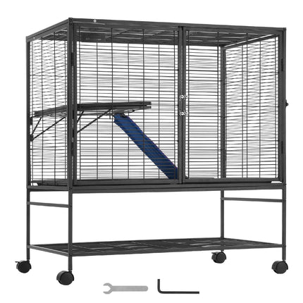39-Inch 2-Tier Rolling Metal Ferret Cage, Ramps Tray