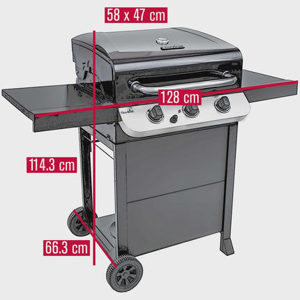 3-Brenner-Gasgrill mit gusseisernen Rosten und Thermometer