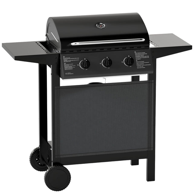 3-Flammen Gasgrill für draußen mit Seitenablagen, 24.000 BTU