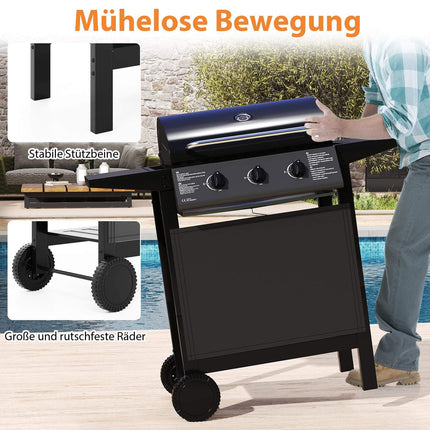 3-Flammen Gasgrill für draußen mit Seitenablagen, 24.000 BTU