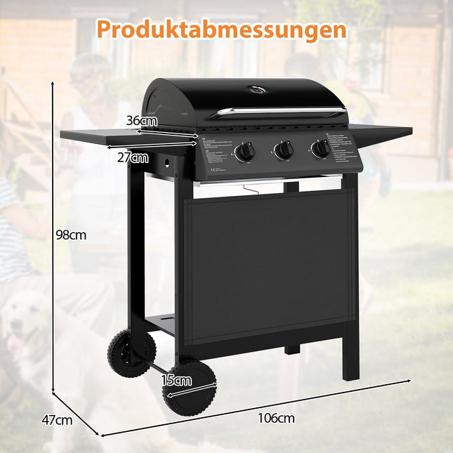 3-Flammen Gasgrill für draußen mit Seitenablagen, 24.000 BTU