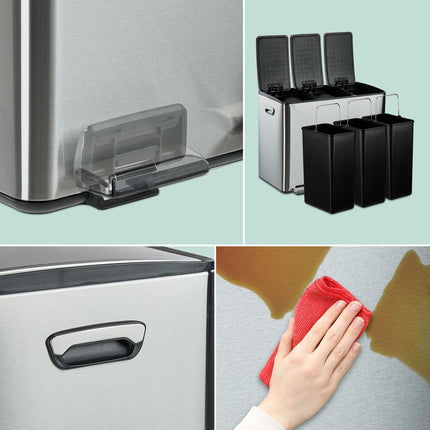3-Kammer-Mülleimer, 3x 15L, mit Soft-Close-Deckel