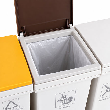 3-Compartment Kitchen Waste Bin with Castors, 12 l Each, White