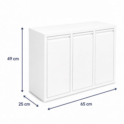 3-Compartment Waste Bin, 30L Total Capacity, White