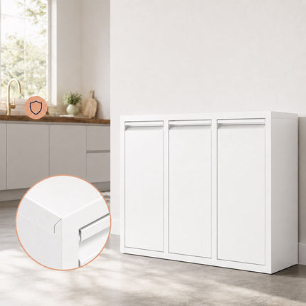3-Compartment Waste Bin, 30L Total Capacity, White