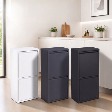 3-Compartment Waste Bin 40 l with Tipping Function, Anthracite, Wall-Mountable
