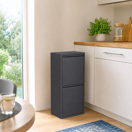 3-Compartment Waste Bin 40 l with Tipping Function, Anthracite, Wall-Mountable