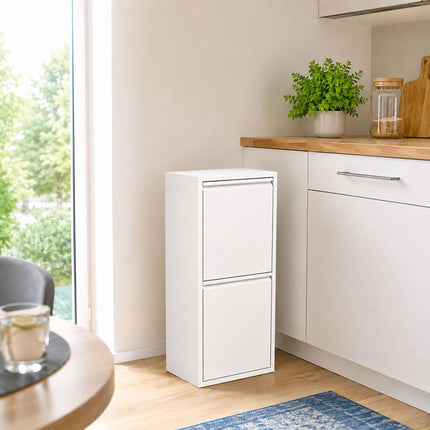 3-Compartment Waste Bin 40 l with Tipping Function, White, Wall-Mountable