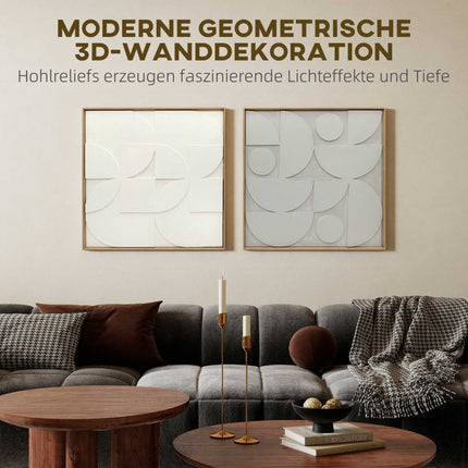 3D Geometric Wall Art Set, 2 Pieces, 80x80 cm, White