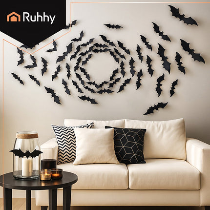 3D Halloween Fledermaus-Aufkleber, 56 Stück selbstklebend