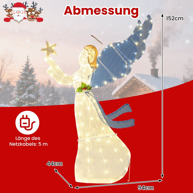 3D LED kerstengel decoratie, 152 cm, metalen frame