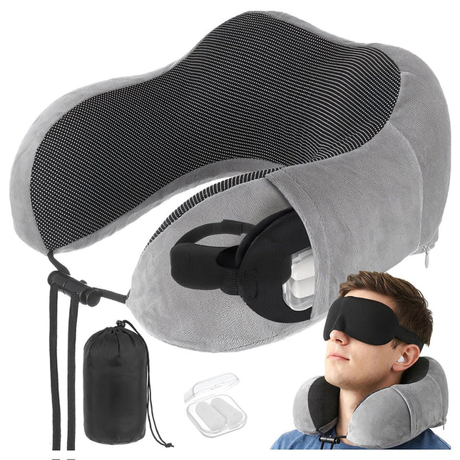 3D Memory Foam Reisekissen mit Ohrstöpseln, Nackenstütze