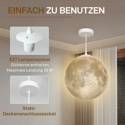 Lampe suspendue 3D en forme de lune avec contrôle par application, lampe musicale en forme de lune avec CCT et changement de couleur RVB pour cuisine, salle à manger, blanc crème Aosom