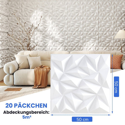 3D-Wandpaneele, Rautenmuster, 20er-Pack, 5 m² Abdeckung