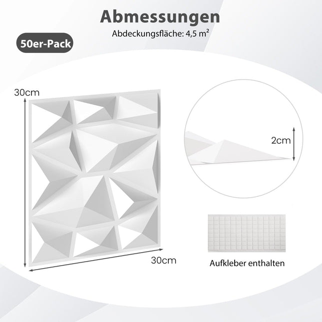 3D Wandpaneele, Rautenmuster, 50 Stück, 4,5m² Abdeckung