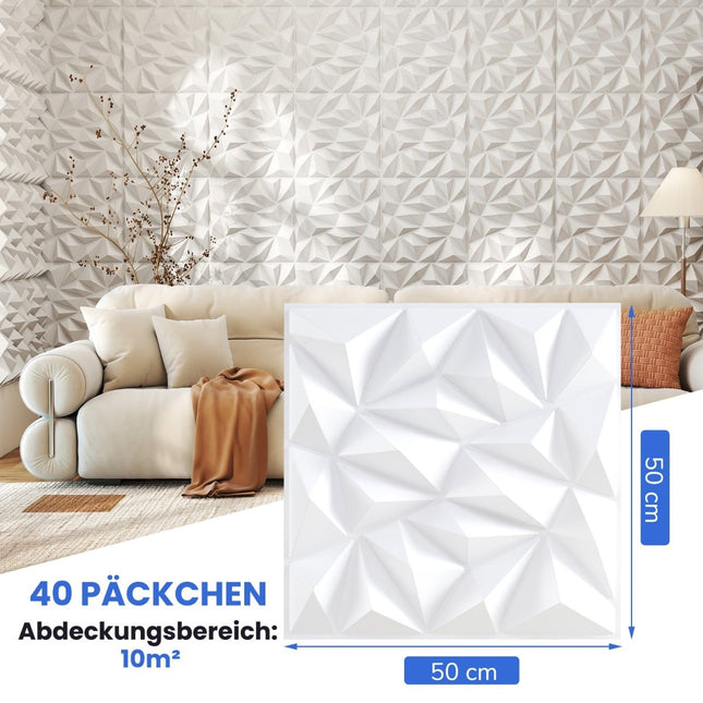 3D Wandpaneele, Rautenmuster, 50x50cm, 10m² Abdeckung