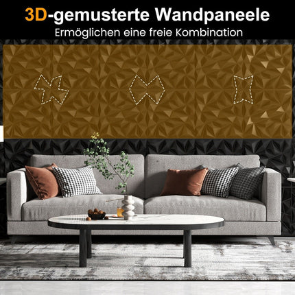 3D Wandpaneele, Rautenmuster, Schwarz, 10m² Abdeckung