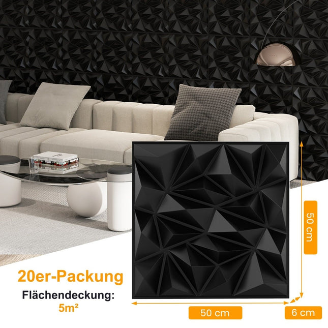 3D Wandpaneele, Rautenmuster, Schwarz, 10m² Abdeckung