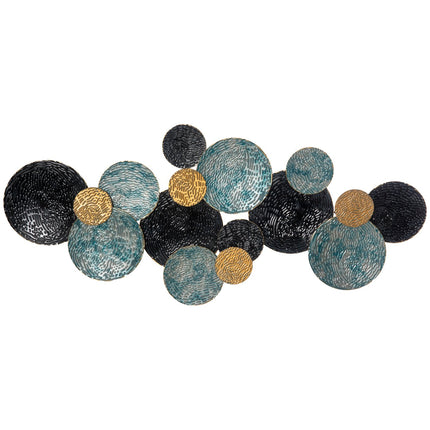 3D Metall Wandkunst - moderne Skulptur, gold/schwarz/blau, 121x53 cm