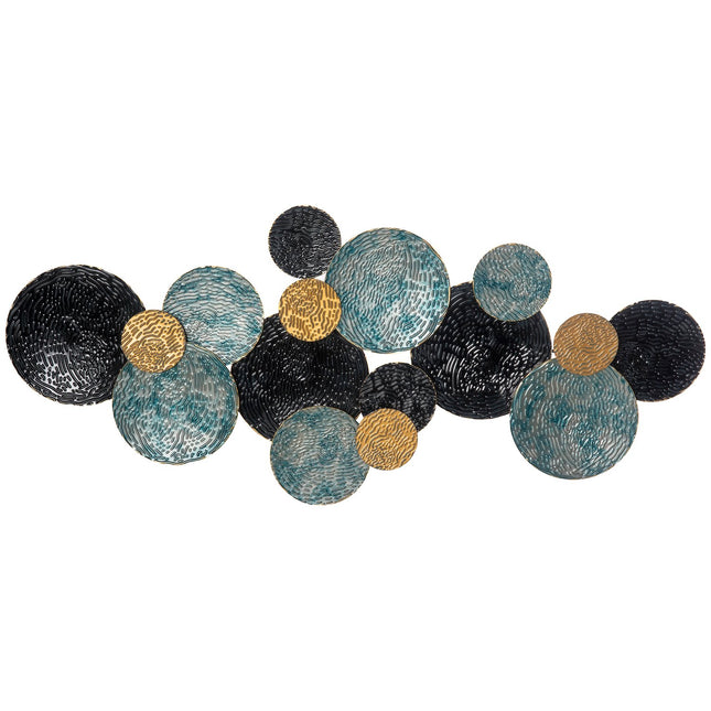 3D Metall Wandkunst - moderne Skulptur, gold/schwarz/blau, 121x53 cm