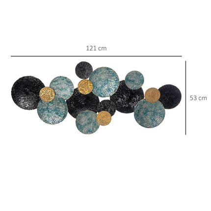 3D Metall Wandkunst - moderne Skulptur, gold/schwarz/blau, 121x53 cm