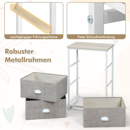 Commode met 3 lades, stof en metaal, 45x30x73 cm, wit/grijs