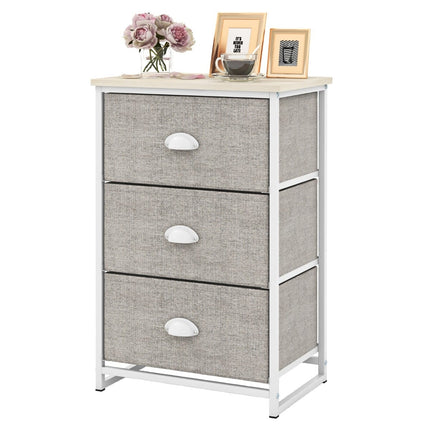 Commode met 3 lades, stof en metaal, 45x30x73 cm, wit/grijs