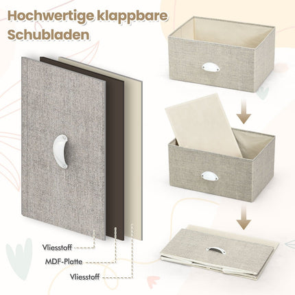 Commode met 3 lades, stof en metaal, 45x30x73 cm, wit/grijs