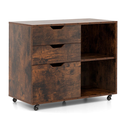 3-Schubladen-Aktenschrank mit verstellbarem Regal, feststellbare Räder